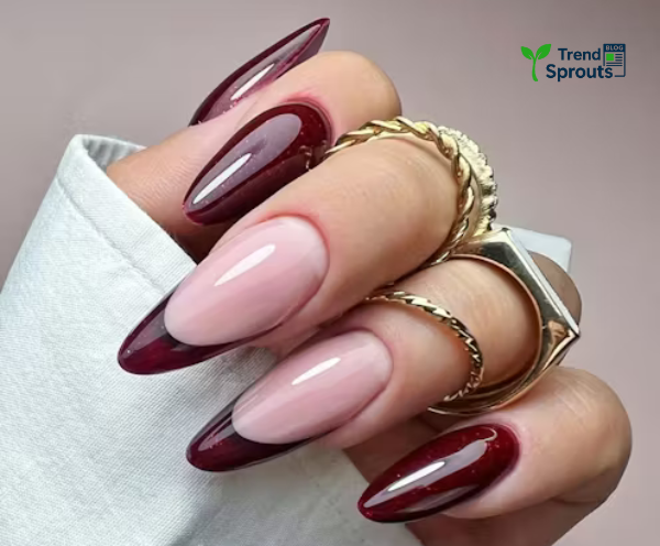 Maroon French nails